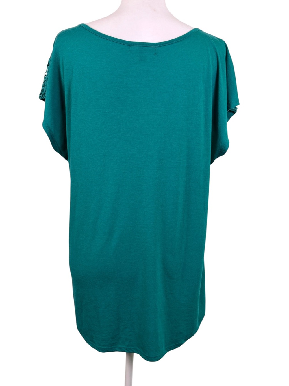 Signature Studio Teal Crochet Lace Fringe Boho Tunic Top M - Picture 6 of 11